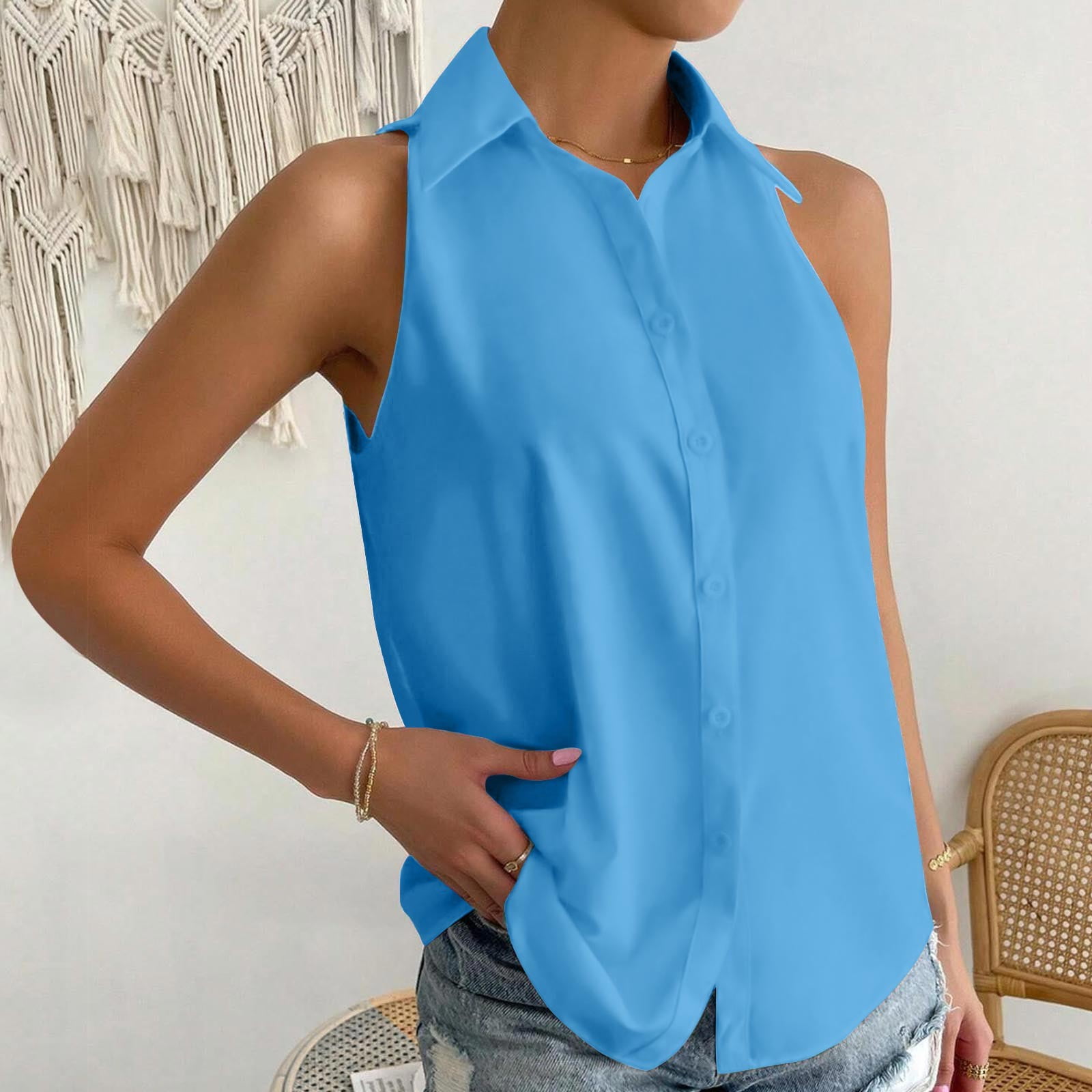 Ayolanni Casual 2026 Summer Tops Crew Neck Solid Color Sleeveless ...