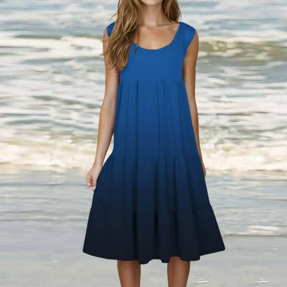 Ayolanni Casual Dresses for Women Cruise Blue Beach Sleeveless Ombre Midi Dresses Dresses for Girls 5x