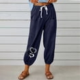 thumbnail image 1 of Ayolanni Casual Pants for Women Navy Cuffed Cotton Linen Heart Print Slacks Ladies Pants for under 5 XXL, 1 of 6