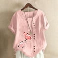 thumbnail image 1 of Ayolanni Casual T Shirts for Women Butterfly Print Scoop Neck Cotton Linen Short Sleeve Blouse Plus Size Embroidered Shirts 2026 Vacation Clothes Pink L, 1 of 5