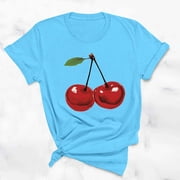 Ayolanni Cherry Print Womens Tops, Tees & Blouses Short Sleeve Crew Neck Cute Blouse Loose Streetwear Going T-Shirt M