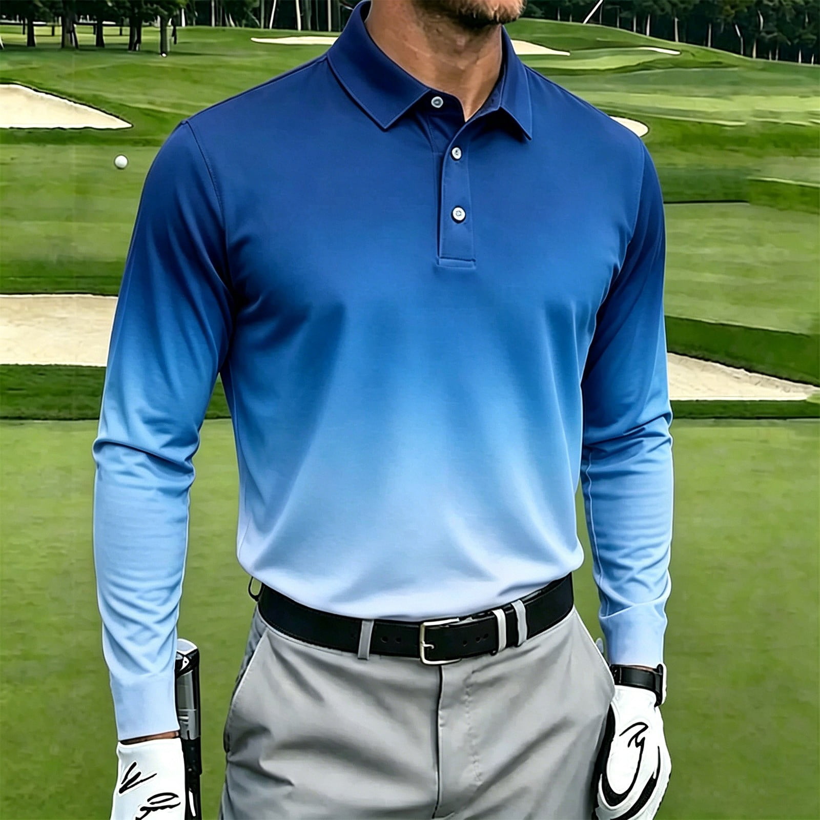 Ayolanni Collared Shirts for Men Long Sleeve Gradient Color Polo Shirts ...