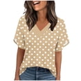 thumbnail image 1 of Ayolanni Collarless Shirts for Women Dressy Polka Dots V-Neck Short Sleeve Casual Blouse Fitted Office Ladies Tees 2026 Summer Tops Yellow L, 1 of 7