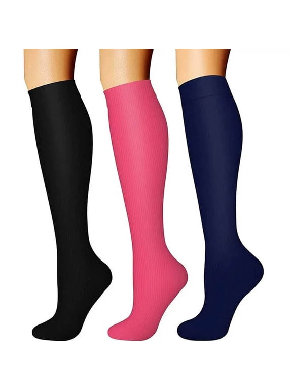 Compression Socks for Women Fall Thick Breathable Cushioned Circulation Compression Support Socks for Running Hiking Flying, 3 Pairs, Size 9-11