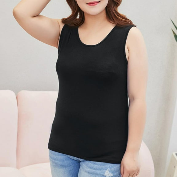 Ayolanni Cotton Casual Tops for Women Solid Black Plus Size Sleeveless Round Neck Tank Tops Shirt for Women 2x