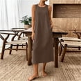 thumbnail image 1 of Ayolanni Cotton Linen Dresses for Women 2026 Brown Crew Neck Sleeveless A-Line Maxi Dress Flowy Going Out Solid Work Sundress S, 1 of 9