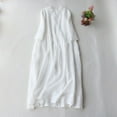 thumbnail image 1 of Ayolanni Cotton Linen Sun Dresses Women V-Neck Ankle-Length Baggy White Solid Short Sleeve Dresses Junior Dresses M, 1 of 1