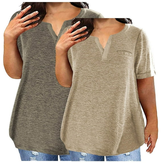 Ayolanni Cotton Women's Tops Short Sleeve Plus Size V-Neck Yellow Pullover Solid T-Shirts Teens Shirts 2x