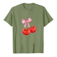 thumbnail image 1 of Ayolanni Cotton Womens Basic Tops Short Sleeve Green Crew Neck Cherry T-Shirts Ladies Shirts M, 1 of 3