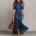 thumbnail image 1 of Ayolanni Crew Neck Dresses for Women 2026 Short Sleeve Elegant Solid Maxi Cocktail Dress Bodycon Tulle French Wedding Guest Party Sundress with Flared Hem Blue XXL, 1 of 8