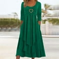 thumbnail image 1 of Ayolanni Crew Neck Fall Dresses Swing Tiered Long Sleeve Solid Maxi A-Line Dress Leisure Daily Flowy Sundress Green S, 1 of 5