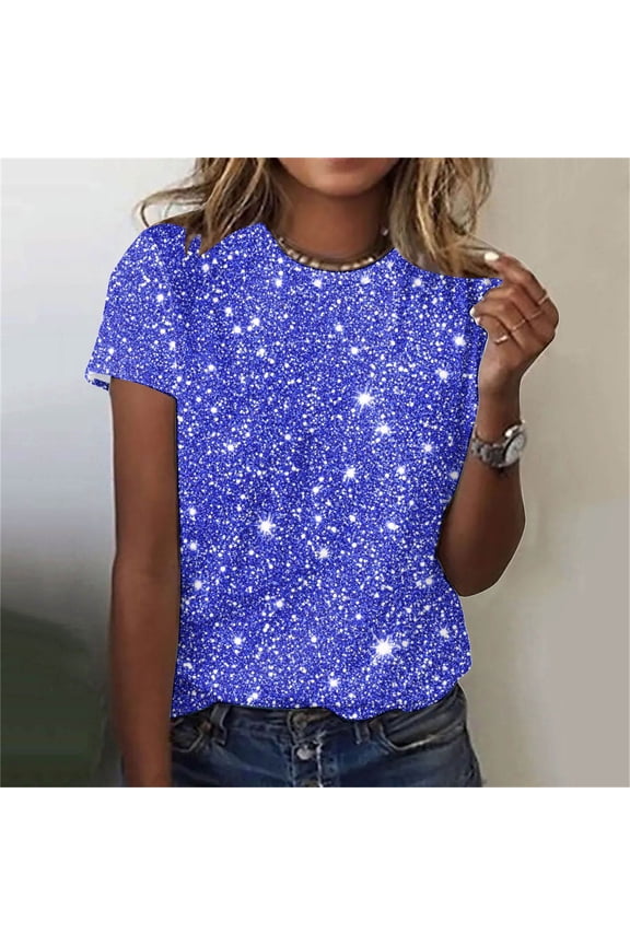 Crew Neck Shirts for Women Short Sleeve Sequin Outerwear T-Shirts Streetwear Plus Size Tees Womens Tops