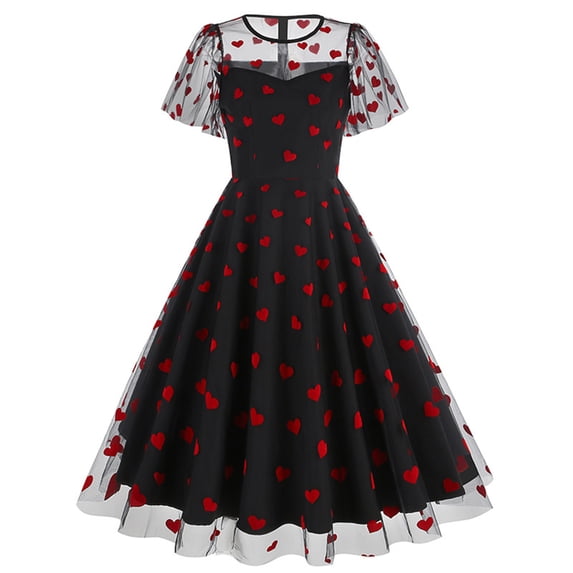 Ayolanni Crew Neck Summer Dresses for Women 2026 Short Sleeve Floral Mesh Fitted Waist Maxi Cocktail Dress Elegant Evening Gown Wedding Guest Sundress Black L
