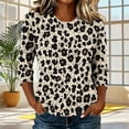 thumbnail image 1 of Ayolanni Crew Neck Summer&nbsp;Fall&nbsp;Clothes 3/4 Sleeve Trendy Leopard Print Tunic Blouse Plus Size Daily Wear Shirts Tops for Women Yellow L, 1 of 7