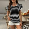 thumbnail image 1 of Ayolanni Crew Neck Womens Tops for Work Flutter Striped Black Short Sleeve T-Shirts Teens Shirts L, 1 of 6