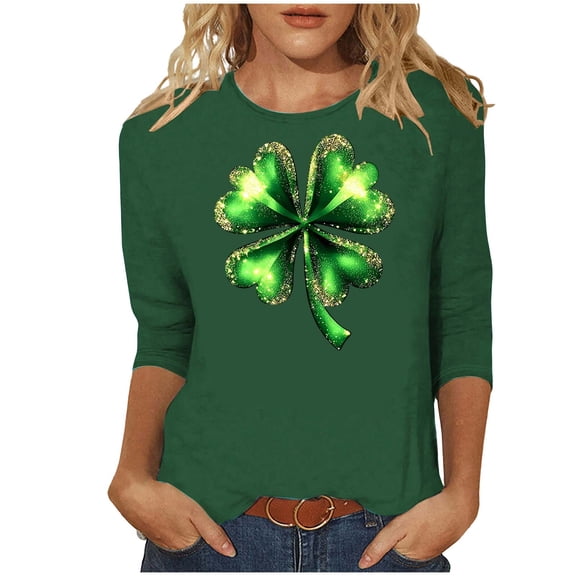 Ayolanni Cute Tops for Women 2025 3/4 Sleeve Green St.Patrick's Day Oversized Bow Colorful Blouses Ladies Blouses XXXL
