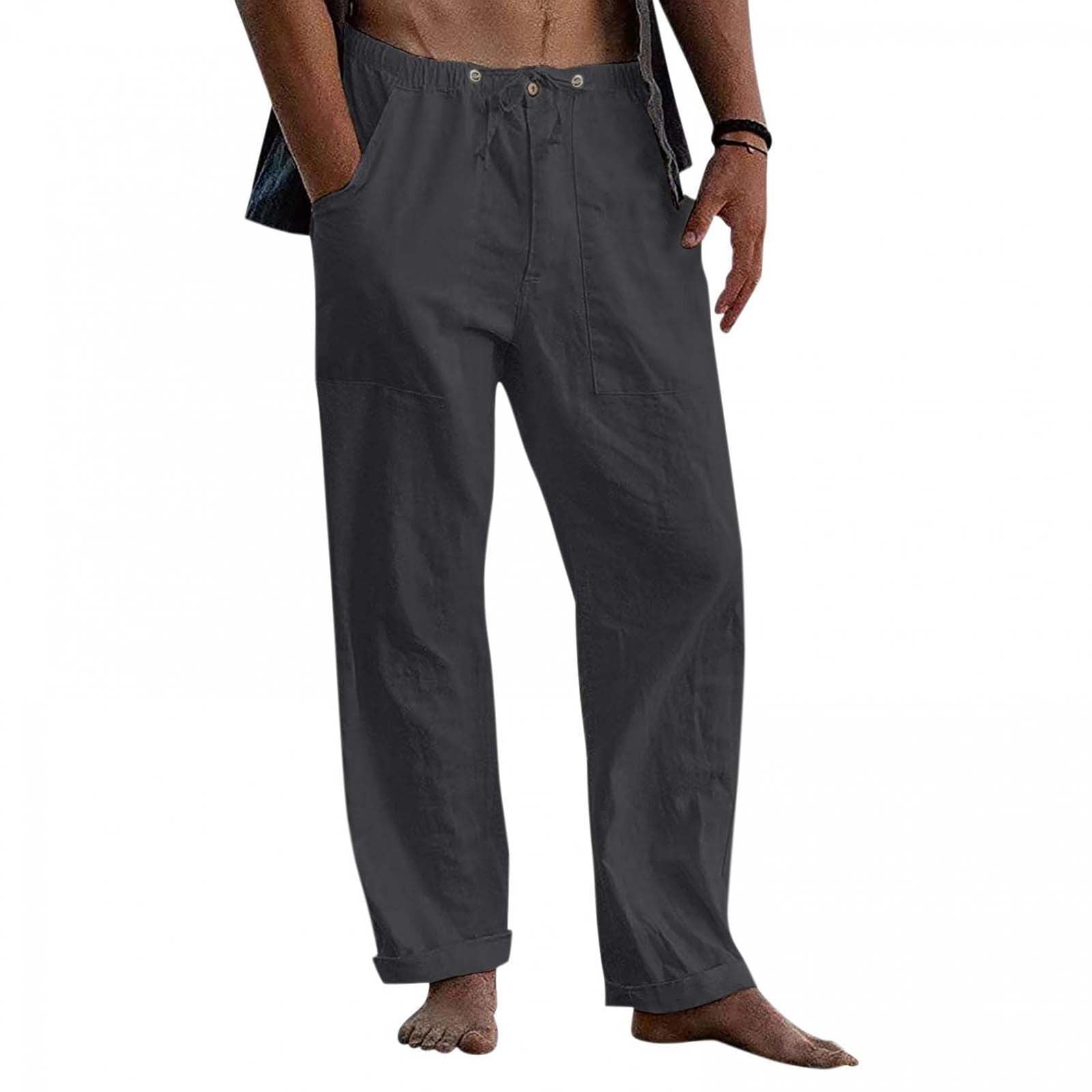 Ayolanni Dark Gray Drawstring Elastic Pants for Men Cotton Carpenter ...