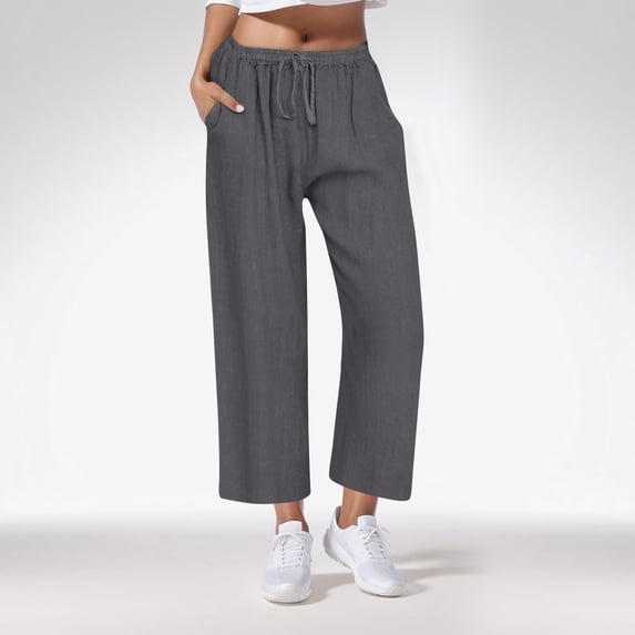Ayolanni Dark Gray Pants for Women Straight-Leg Elastic Waist Drawstring Solid Slacks Ladies Pants Petite S
