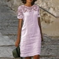 thumbnail image 1 of Ayolanni Dresses for Women 2025 Knee-Length Pink Cotton Linen Short Sleeve Solid Dresses Dresses for Girls M, 1 of 6
