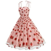 Ayolanni Dresses for Women 2025 Party V-Neck Knee-Length Pink Sleeveless Ball Gown Strawberry Dresses Ladies Dresses XL