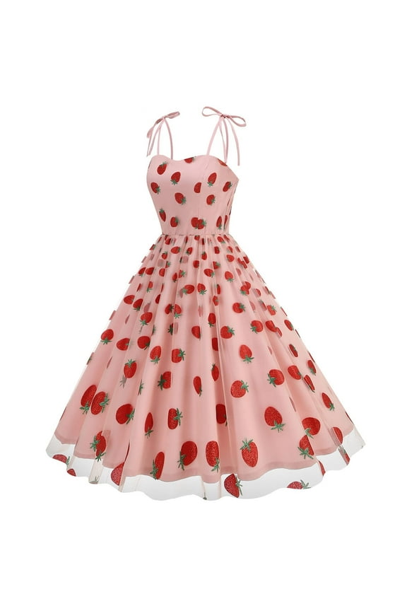 Dresses for Women 2025 Party V-Neck Knee-Length Pink Sleeveless Ball Gown Strawberry Dresses Ladies Dresses XL