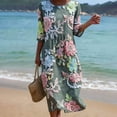 thumbnail image 1 of Ayolanni Dresses for Women Crew Neck Floral 3/4 Sleeve A-Line Maxi Dress Flowy Plus Size Beach Pleated Long Dress Green L, 1 of 6