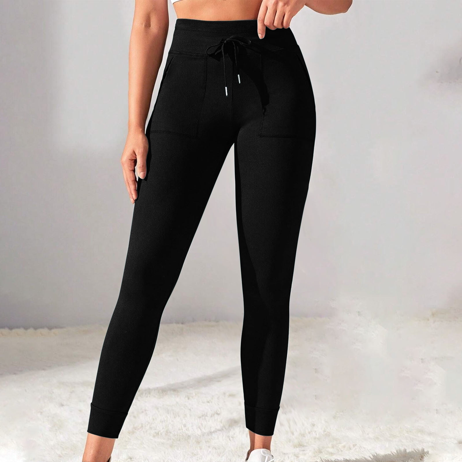 Ayolanni Elastic Waist Women's Pants Drawstring Solid Comfy Slim