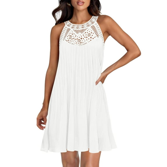 Ayolanni Elegant Dresses for Women Knee-Length White Boho Sleeveless Dresses Evening Dresses for Women 2025 M