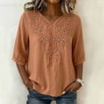 thumbnail image 1 of Ayolanni Embroidered Blouses for Women V-Neck Collarless Solid 3/4 Sleeve Blouse Fitted Comfortable Cotton Linen Tees Summer Tops for Women 2026 Red L, 1 of 7