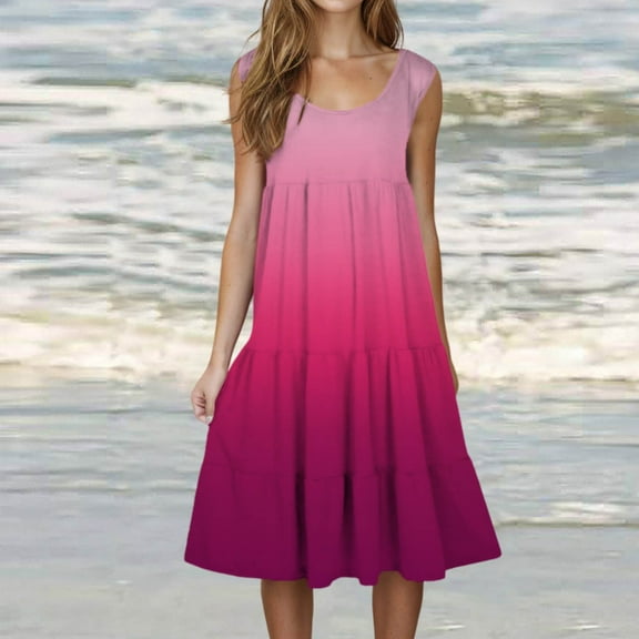 Ayolanni Evening Dresses for Women Pink Beach Sleeveless Ombre Midi Dresses Dresses for Teens for Church 3x