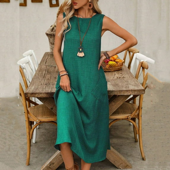 Ayolanni Evening Dresses for Women V-Neck Green Solid Sleeveless Maxi Dresses Tween Dresses M