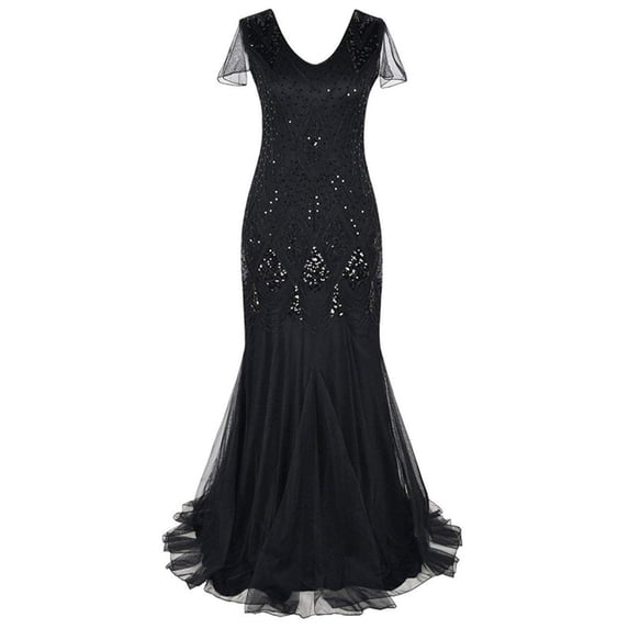 Ayolanni Evening Gown Summer Dresses for Women Short Sleeve Crew Neck Flutter Maxi Dress Elegant Wedding Guest Floral Sequin Lace Trim Sundress L