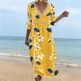 thumbnail image 1 of Ayolanni Fall Dresses V-Neck 3/4 Sleeve Floral A-Line Maxi Dress Holiday Elegant Cotton Flowy Long Dress Yellow L, 1 of 6