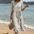 thumbnail image 1 of Ayolanni Fall Dresses for Women 3/4 Sleeve Floral Crew Neck A-Line Maxi Dress Holiday Pleated Boho Flowy Long Dress Gray XXXXXL, 1 of 6