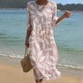 thumbnail image 1 of Ayolanni Fall Dresses for Women Crew Neck Floral 3/4 Sleeve A-Line Maxi Dress Flowy Beach Pleated Boho Long Dress Pink XL, 1 of 7