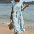 thumbnail image 1 of Ayolanni Fall Dresses for Women Floral Crew Neck 3/4 Sleeve A-Line Maxi Dress Holiday Pleated Flowy Boho Long Dress Blue L, 1 of 6