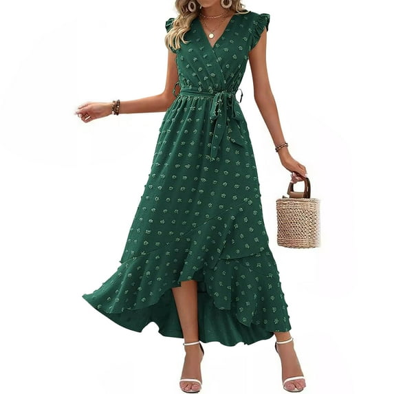 Ayolanni Fancy Dresses for Women 2025 Green V-Neck Sleeveless Solid Maxi Dresses Young Adult Dresses Plus Size S