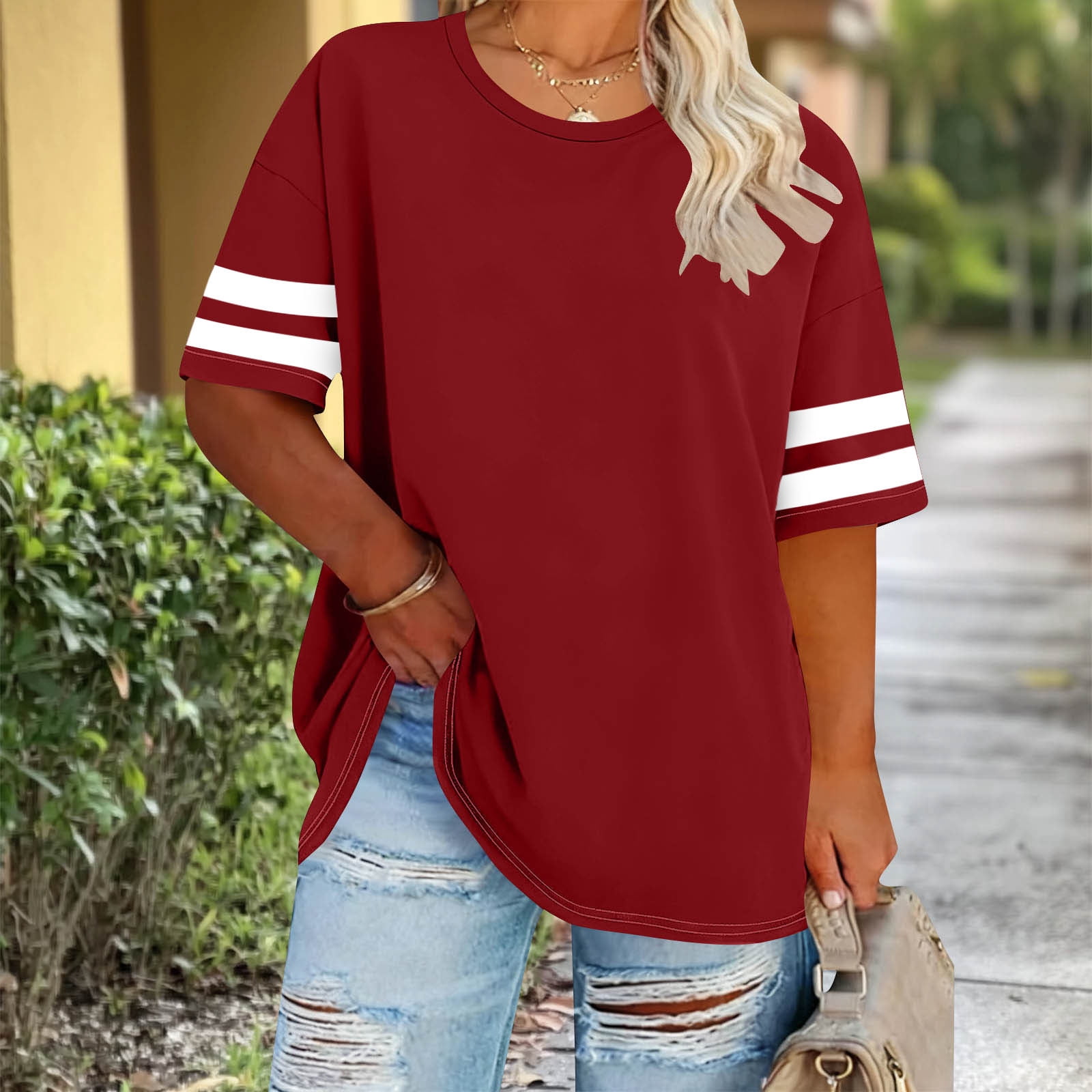 Ayolanni Fashion 2026 Summer Tops Short Sleeve Crew Neck Color Block ...