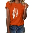 thumbnail image 1 of Ayolanni Feather Print Blouses for Women Short Sleeve Casual Scoop Neck Tunic Blouse Oversized Daily Shirts Summer Tops Orange L, 1 of 5