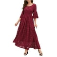 thumbnail image 1 of Ayolanni Flare Sun Dresses Women Red Solid Long Sleeve Maxi Dresses Casual Dresses for Girls XL, 1 of 2