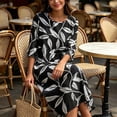 thumbnail image 1 of Ayolanni Floral Women's Fall Dress 3/4 Sleeve Crew Neck A-Line Maxi Dress Flowy Beach Boho Pleated Long Dress Black L, 1 of 6