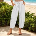 thumbnail image 1 of Ayolanni Flowy Pants for Women Solid Elastic Waist Casual Jogger Pants Boho Drawstring Straight Loose White Trousers with Pockets L, 1 of 8
