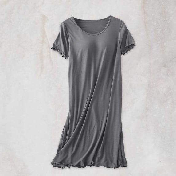 Ayolanni Flowy Women's Nightgowns & Sleepshirts Short Sleeve Solid Comfy Night Shirts Home Dress Ladies Gray Sleepwear M