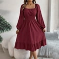 thumbnail image 1 of Ayolanni Flutter Cute Dresses for Women Red Plus Size Long Sleeve Solid Square Neck Maxi Dresses Teen Girl Dresses M, 1 of 7