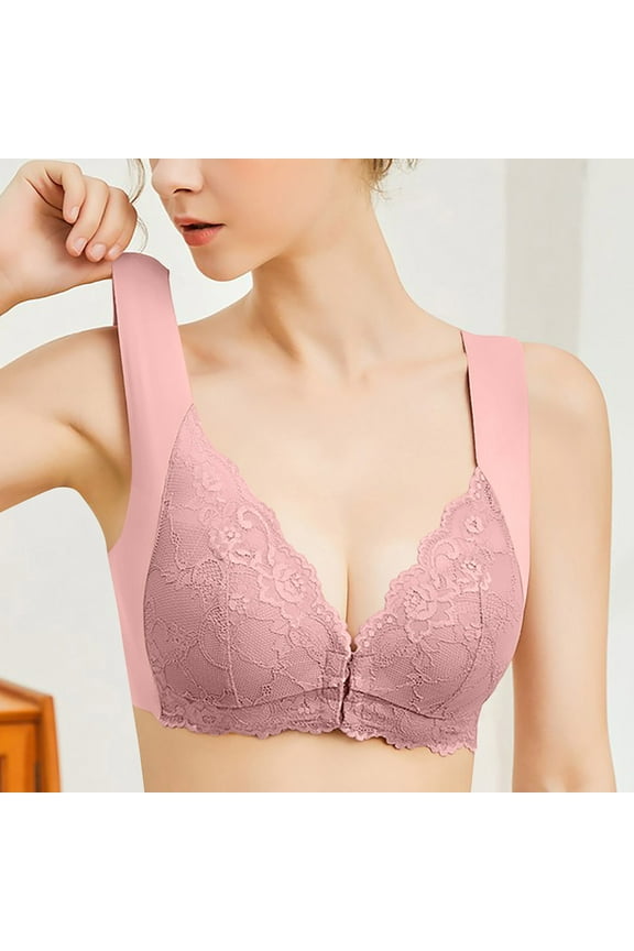 Front Closure Bra for Womens Wide Straps Wireless Full Coverage Bralettes High Support Padded Comfortable Everydaywear