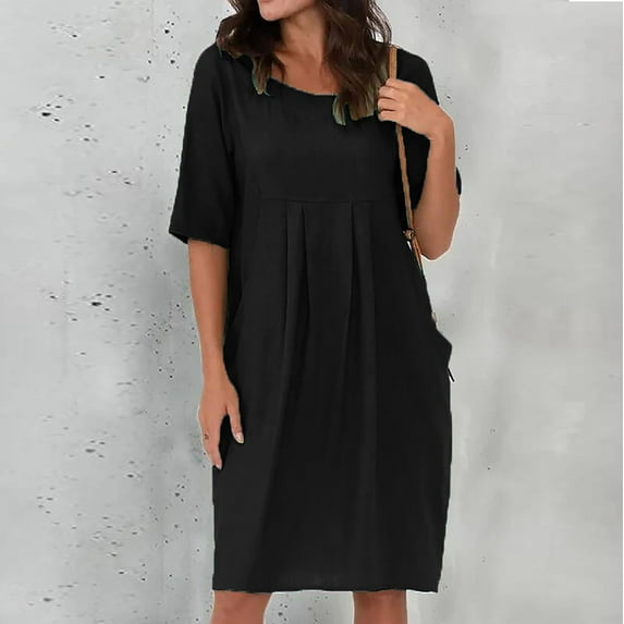 Ayolanni Going Out Dresses for Women Black Solid Short Sleeve Midi Dresses Dinner Dresses for Women 2025 5x