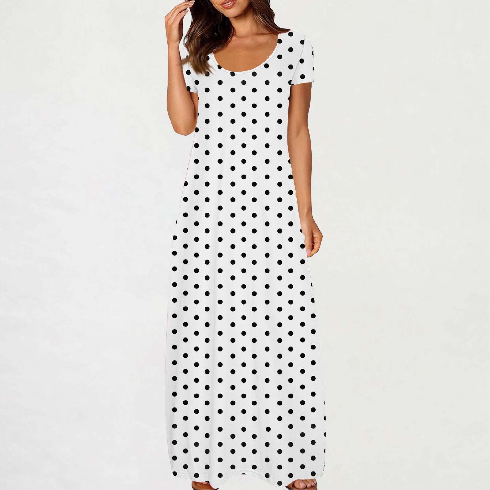 Ayolanni Graduation Dresses for Women 2025 Ankle-Length White Polka Dot Loose Short Sleeve Dresses Teen Girl Dresses L Ayolanni Graduation Dresses for Women 2025 Ankle-Length White Polka Dot Loose Short Sleeve Dresses Teen Girl Dresses L
