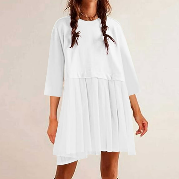 Ayolanni Graduation Dresses for Women 2025 Knee-Length White Solid Short Sleeve Dresses Dresses for Juniors and Women XL