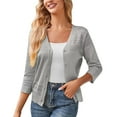 thumbnail image 1 of Ayolanni Gray Cardigan Sweaters for Women Knit Open Front 3/4 Sleeve Cardigan Button Down Shrug V-Neck Coat L, 1 of 4