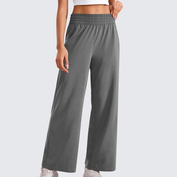 Ayolanni Gray Pants for Women Plus Size Palazzo Wide-Leg Elastic Band Solid Slacks Womens Sweatpants L